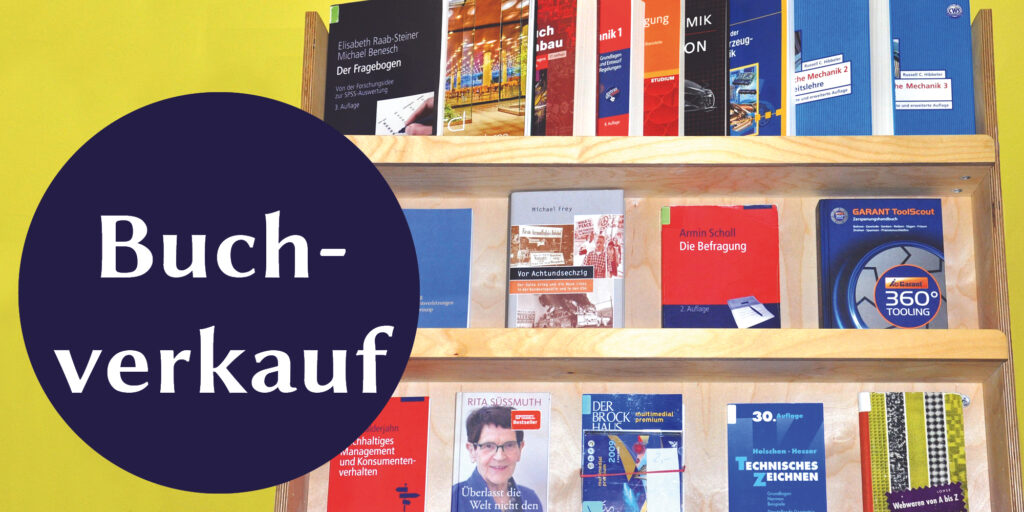 Foto des Buchverkaufregals mit verschiedenen Titeln