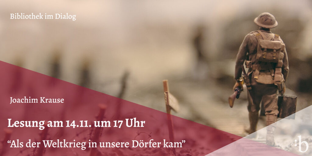 Aushang zur Veranstaltung. Zu sehen ist ein Soldat, der über ein leere Schlachtfeld geht